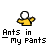 A 48x48 pixel animated contact sheet showing a yellow stick figure with white head and arms in various running poses, displayed on a gray background with "Ants in My Pants" text beneath each frame.