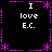 Pixel art icon with repeated text "I love E.C." in white, framed by pink dashed lines and asterisks on black background.