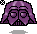 Pixelated purple helmet with black outlines and gray background, showing four sequential animation frames of head movement.