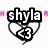 Pixelated buddy icon with 'shyla' text over a heart outline containing '<3', and 'BEST FRIENDS' in pink/orange below.