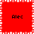 Red square icon with white pixelated border and four instances of the text "Alec" in black pixelated font, arranged in a