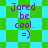 Pixelated text 'Jared be cool. =)' on green and cyan checkered background with diamond-shaped green