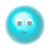 Six circular cyan icons with gray square eyes and a purple mouth, arranged in two of three on white background