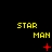 Yellow 'STAR MAN' text above red pixel symbols on black background, with changing red symbol patterns across frames.