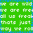 Green background with white text repeating 'we are wild we are free all us freak that's just the way we roll' and blue pixelated vertical line patterns.