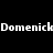 Black background with white pixelated text repeating 'Domenick' in two horizontal lines, top and bottom.