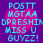 Pixelated cyan text over pink heart on purple background, repeated in four identical quadrants.