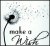 A dandelion with seeds dispersing, accompanied by the text 'make a wish' in script font on a light background.