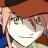A pixelated anime-style character with green eyes and pink hair wearing a brown cap, next to stylized text on a black background.