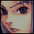 Pixelated character face with purple hair, dark eyes, and light skin showing sequential mouth and eye position changes across six