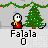 Animated sequence showing a character interacting with a Christmas tree, transitioning from standing to falling and catching fire.