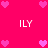 Pixelated pink background with scattered heart shapes and repeated 'ILY' text in white.