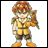 Pixelated 48x48 buddy icon featuring a character with orange hair and yellow outfit holding a bow, alongside text reading "Anime IM" and "COM" on black background.