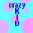 Pixelated blue text 'crazy KID' vertically stacked on cyan background with pink and purple circles, two versions differ in circle positions.