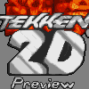 Pixel art image featuring 'Tekken 20' in large white and gray text with orange flame-like accents above, set against a solid gray background.