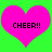 Two identical pink hearts with black text 'CHEER!!' on a bright green background, side-by-side.
