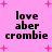 Pink background with pink plus signs and black text reading 'love aber crombie' in two , repeated in a pattern