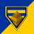 Pixelated animation of a character with brown fur and white mane holding a golden pyramid against a blue and yellow shield background.