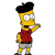 Pixelated character with yellow skin, black hair, red shirt, gray shorts, and dark shoes in a raised-arm pose against white background.