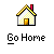 Pixelated house icon with yellow checkered roof and door, red chimney, black outline on gray background; below it reads 'Go Home' in blocky text.