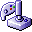 Pixelated game controller icon with blue base and gray stick, showing color variations across frames.