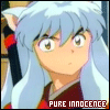 Animated character with silver hair and cat ears in four sequential expressions, each labeled "PURE INNOCENCE" at the bottom.