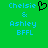 Green background with blue pixelated text reading 'Chelsie & Ashley BFFL' and a black heart symbol next to Chelsie on the left side.