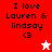 A pixelated image with text "I love Lauren & lindsay <3" on red, pink, white backgrounds and a star symbol.