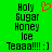 Green background with black pixelated text reading 'Holy Sugar Honey Ice Teaaa!!! :]' and a red pixelated heart symbol above 'Holy' on the left side.