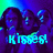 Pixelated image of two figures in dark clothing against a blue-purple gradient background with green accents, featuring the word 'Kissed' in bright cyan block letters at the bottom.