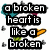 A pixelated text-based animation with black outlined white letters on a white background, displaying two phrases about broken hearts and mirrors.
