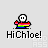 Pixelated character with rainbow body and white face holding rainbow object, text "HiChloe!" below, rainbow arcs and speech bubble "OH SUPER!!!" visible.