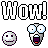 Pixelated 'Wow!' text in multiple colors above of static and animated face icons with varied expressions on white background