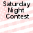 Four identical display "Saturday Night Contest" text on a pink and white striped background with small white dots