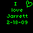 Green pixelated text and symbols on black background, with one version showing a heart symbol replacing the word 'love' above 'Jarrett' and '2-18-09'.