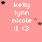 Pink background with white text 'kelly lynn nicole' and ':) <3' below, surrounded by black and brown stars in various positions.
