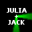 Green glowing lines form a square frame around alternating white text labels 'JULIA' and 'JACK' on black background.