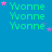 repeated 'Yvonne' text in green pixelated font on a blue background, with pink and purple stars scattered across the layout
