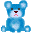 Four pixelated blue teddy bear icons arranged in a , each with distinct facial expressions and poses against a gray background