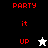 Pixelated red text and star symbols on black, white, and gray backgrounds with visible animation changes.