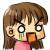 Pixel art contact sheet of two animated frames showing a cartoon girl with brown hair and pink top, displaying mouth expression change from open to closed.