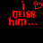 Red pixelated text 'I kiss him...' with a heart symbol above 'I' on black background, shown in two states where the heart symbol appears and disappears.