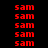 Red text 'sam' repeated in a pattern on black background with white rectangular overlays at various positions