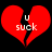 Red broken heart with white text 'u suck' on black background, two identical frames showing static image.