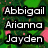 Three names displayed in white pixelated text on black rectangular backgrounds against a green and pink pixelated backdrop.