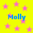 Yellow background with pink stars and blue text reading "Molly" in four locations.