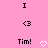 Pink background with black text and pixelated symbols arranged in two , each containing 'I', a broken heart, and 'Tim!' with a heart symbol