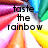 A pixelated animation of colorful crayons with text changing from 'taste the rainbow' to 'eat crayons.'