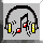 Pixelated avatar with headphones, yellow ear cups, red accents, and musical notes on a gray background.