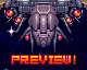 Pixel art animation of a mechanical insect-like creature with glowing red eyes and orange text reading PREVIEW! below it.